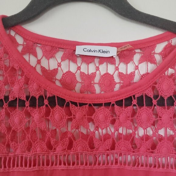 Calvin Klein Dress 8 Pink Crochet Midi Sheath  Boho Stretch - Picture 3 of 5